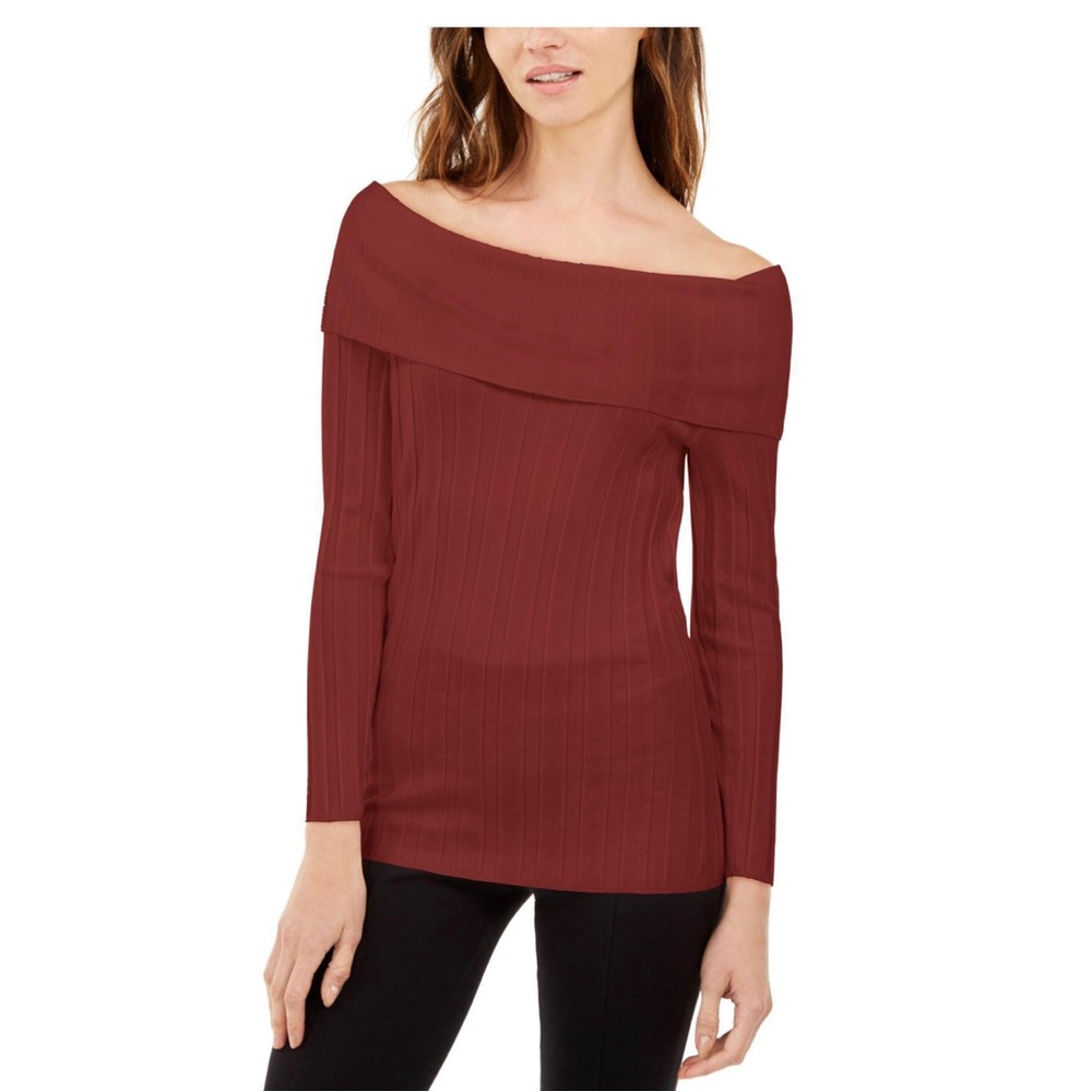 INC International Concepts Sweater Red Burnt Pepper‎ Off Shoulder